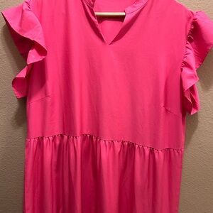 Pink Ruffle Sleeve Women's Top